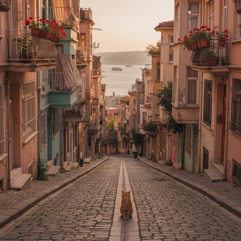 Cihangir yokuşunda saksılı balkonlar